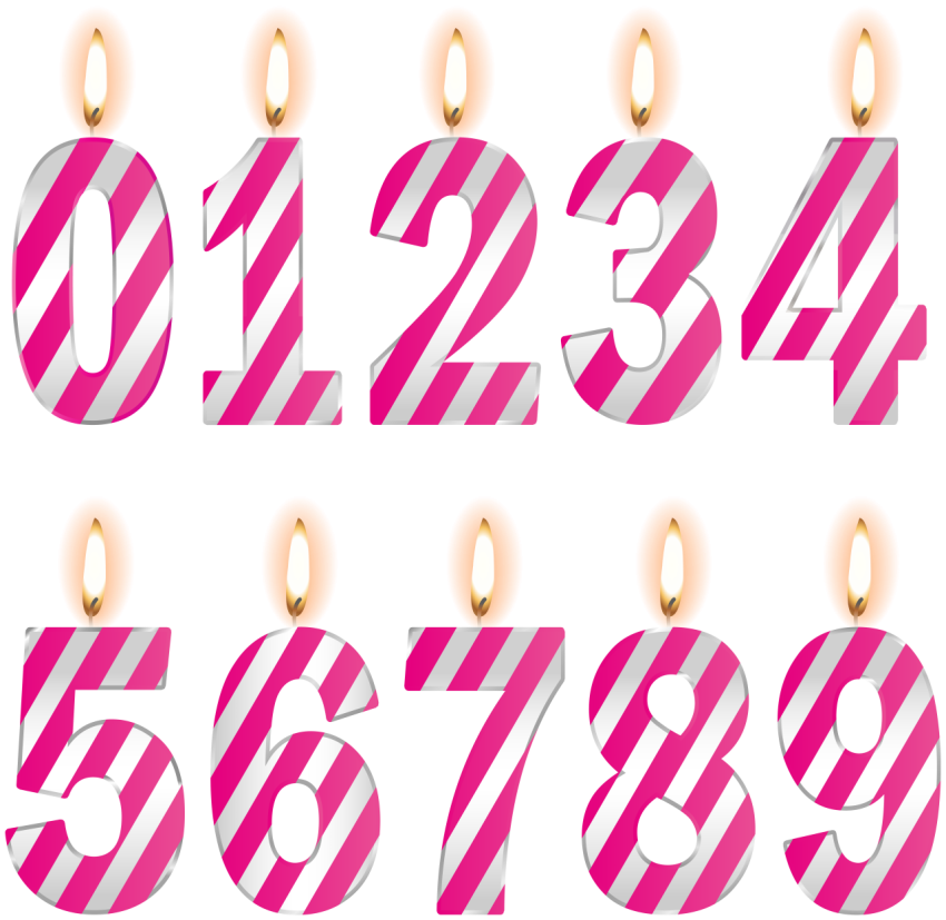 Withe & Red 1 through 9 Birthday Cake Candles PNG Photo