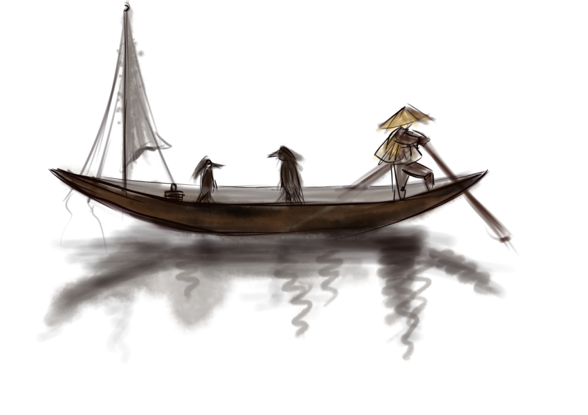 Ink painting fishing boat fisherman PNG Free Download