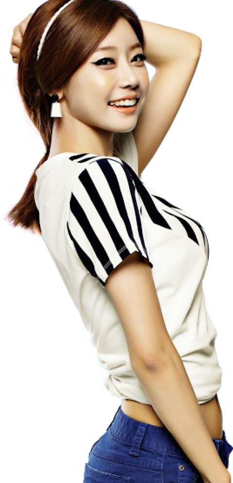 Happy Chinese girl with teeth smile white shirt blue jeans with pony tale free png