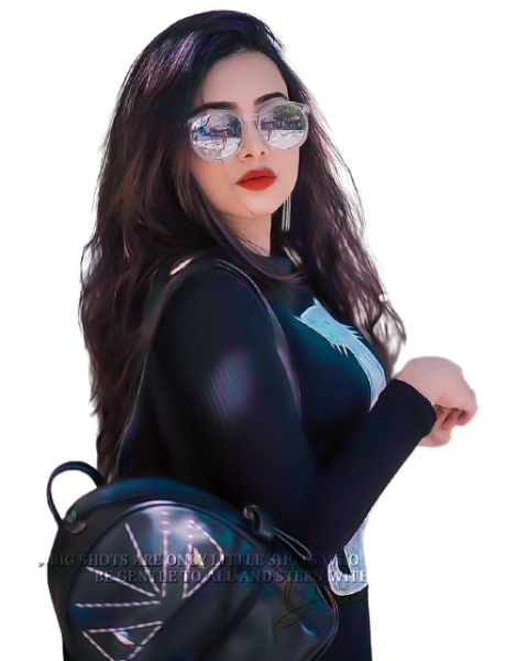 Stylish standing girl with glasses and hand bag black dress free png
