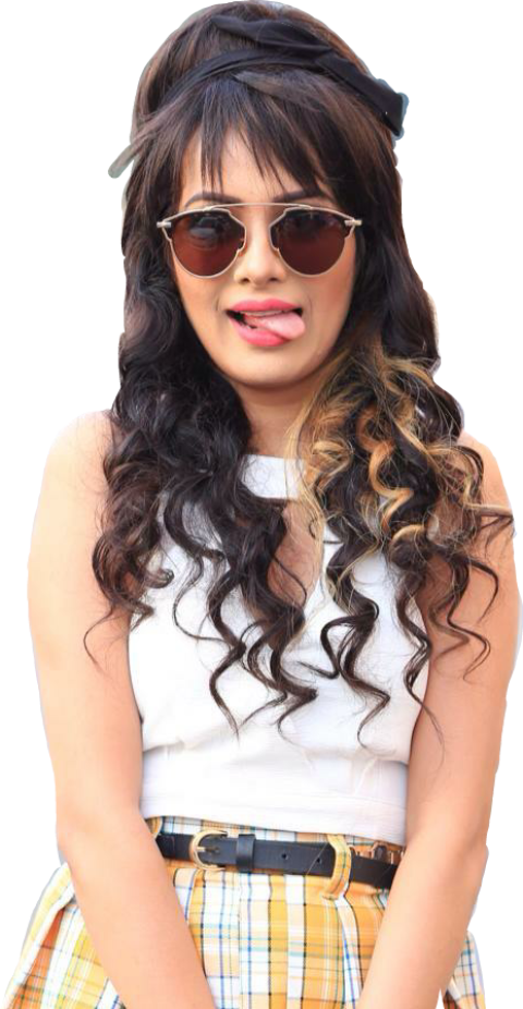 Stylish girl tounge white and yellow skirt with glasses free png