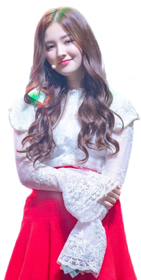 Beautiful asian girl blue eyes in white shirt and red skirt