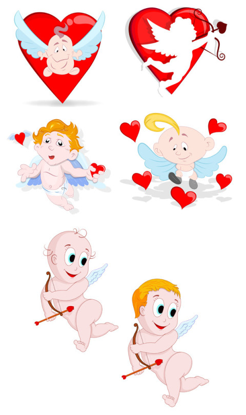Vector Illustration Of Cute Cartoon Cupids, Valentine's Day Design Concept Cupids Angels