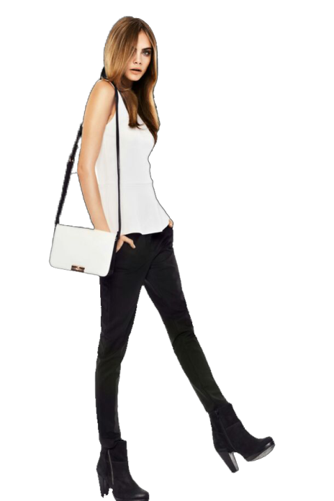 Beautiful girl with sholder purse white shirt black pant free png