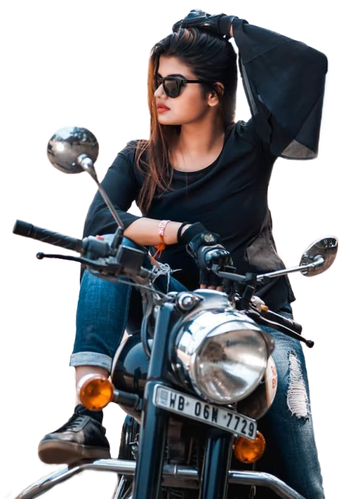 Stylish girl with bike black shirt blue jeans free png