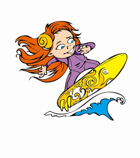 Cartoon Art on Surfing PNG Image