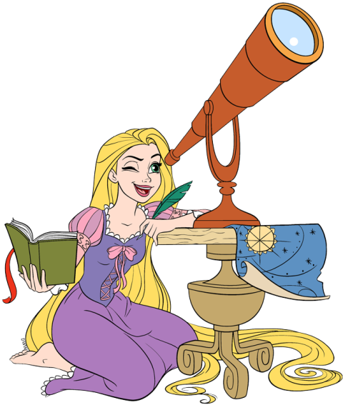 Cartoon Girl Use the Telescope PNG Image