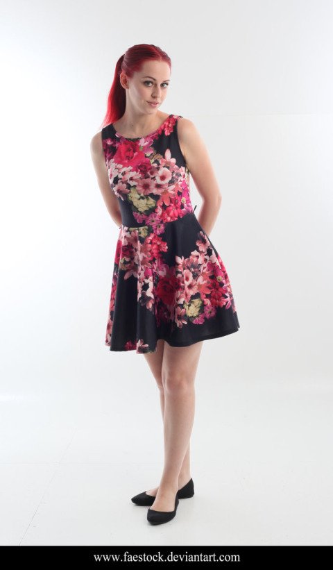 Beautiful girl black flower dress red hairs free png