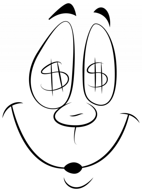 Art Free Vector Cartoon Smiling Face with Dollar Eyes , PNG image , Transparent Background