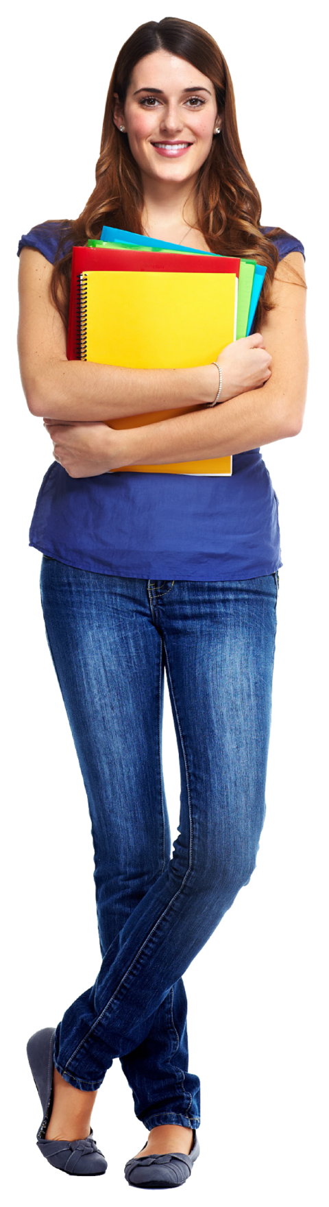 Female Student hold colourful paper folders free png