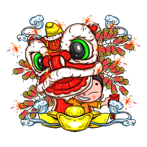 New year lion dance show PNG Free Download