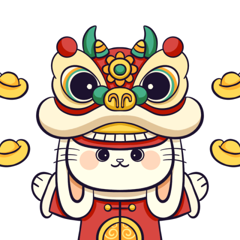 2023 lion dance rabbit cute PNG Free Download