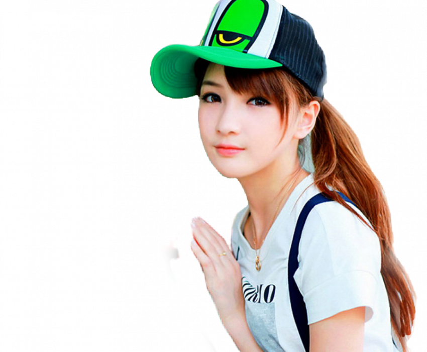 Beautiful asian girl hold with wall in white shirt free png