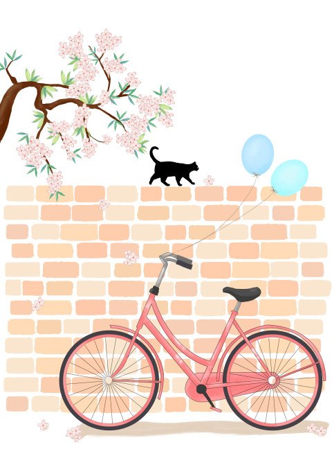 Summer bicycle cat flower tree PNG Free Download