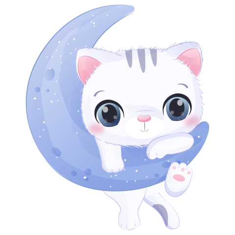 Cute cat in watercolor illustration PNG free Download