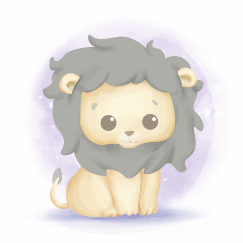 Cute smile baby lion watercolor PNG Free Download
