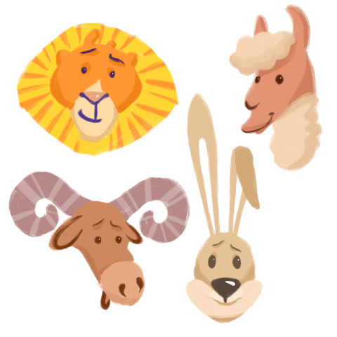 Cartoon animal lion bunny alpaca PNG Free Download