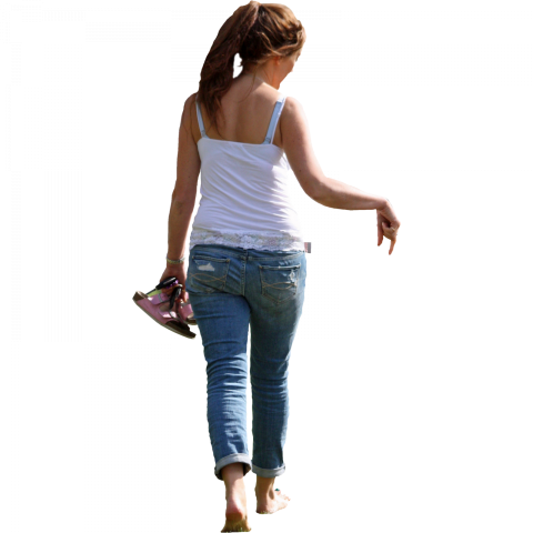 Walking girl back side dp in white shirt and blue jean free png