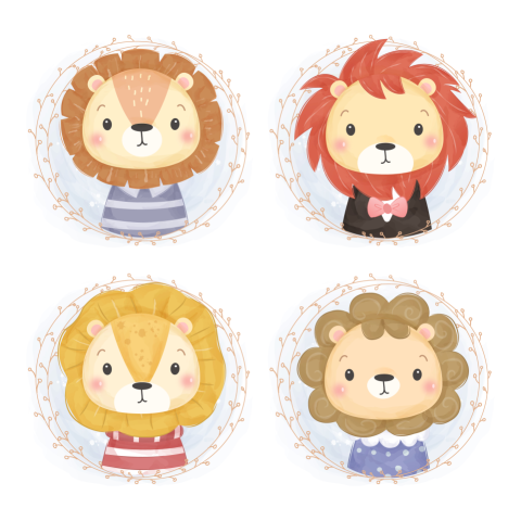 Set of watercolor style lion PNG Free Download