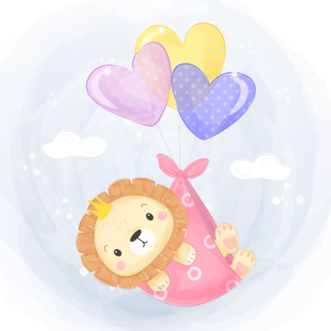 Cute watercolor lion flying PNG Free Download